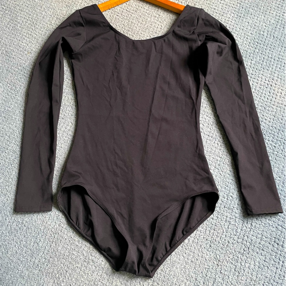 XL Black leotard, long sleeve, scoop neck, Worn once